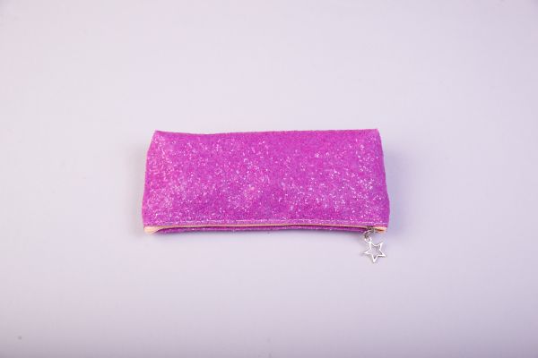 Пенал-косметичка (с блестками, на молнии, розовый)